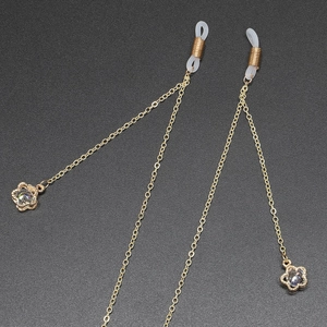Anti-Slip Glasses Chain Metal Eyeglass Strap With Zircon Flower Pendant Adjustable Silicone Loops For Women Fashion