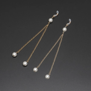 Fashion Glasses Chain Alloy Metal With Faux Artificial Pearl Anti Slip Silicone Loops Multi Functional Eyewear Strap For Women