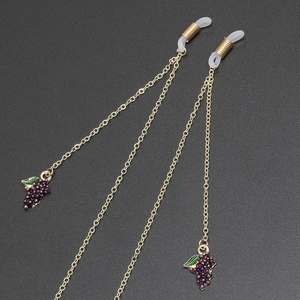 Golden Alloy Metal Glasses Chain With Purple Grape Pendant Non-Slip Silicone Loops Decorative Eyewear Strap For Women