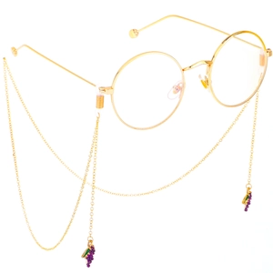 Golden metal glasses chain with purple grape pendants and anti-slip rubber loops