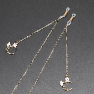 Metal Anti-slip Glasses Chain Gold Tone Fashion Eyewear Strap Holder With Crown Moon Rhinestone Pendants For Women