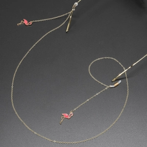 Chaîne de lunettes dorée en métal avec pendentifs flamants roses et boucles antidérapantes