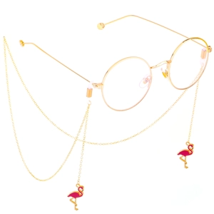 Chaîne De Lunettes En Métal Avec Pendentifs Flamant Rose Émaillé Cordon De Lunettes De Soleil Antidérapant Accessoire Mode