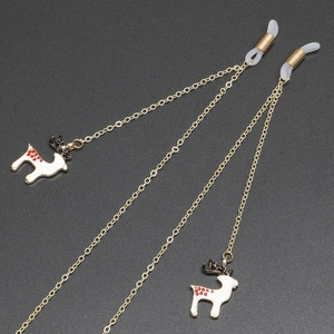 Anti-Rutsch Brillen Kette Metall Brillenband Gold Mit Emaille Rentier Anhänger Weihnachten Festlich Dekor