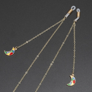 Eyeglass Chain Alloy Metal Non-Slip Strap With Colorful Enamel Moon Pendant Adjustable Sunglasses Holder Neck Cord