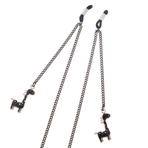 Fashionable black and gold eyewear chain with charming giraffe enamel pendants