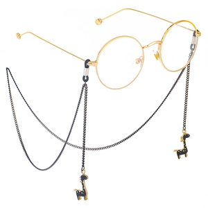 Fashion Glasses Chain Metal Eyewear Strap With Enamel Giraffe Charms Anti-Slip Silicone Loops Decorative Holder For Women