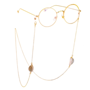 Golden round glasses with handmade shell chain minimalist fashion eyewear strap stylish chain