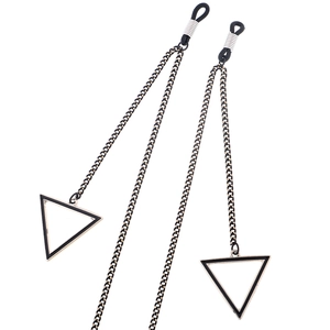 Minimalist silver eyewear chain with black enamel triangles and silicone loops