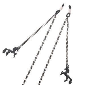 Minimalist black eyewear chain with horse charms and non-slip rubber loop connectors