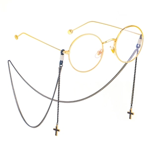 Black Metal Glasses Chain Lanyard With Cross Pendant Anti-Slip Eyewear Strap Gothic Fashion Holder For Sunglasses