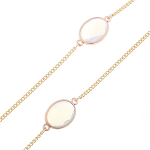 Gold plated stainless steel eyewear chain with oval white opal pendant detailing