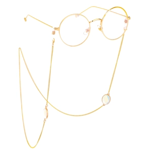 Gold plated stainless steel chain with opal pendant and round frame glasses