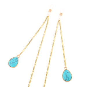 Gold plated stainless steel eyeglass chain with turquoise teardrop pendants and non-slip loops