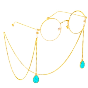 Glasses Chain Stainless Steel Gold Plated Turquoise Water Drop Pendant Anti-Slip Bohemian Eyewear Retainer For Women