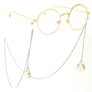 Chaîne de lunettes en acier argenté avec pendentif opale et monture ronde dorée élégante