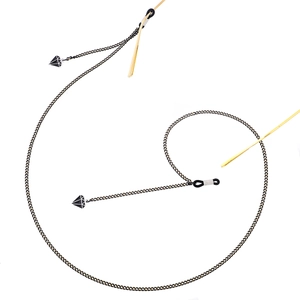 Fashionable black eyewear chain featuring geometric diamond-shaped pendants for sunglasses