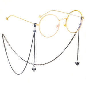 Eyeglass Chain Metal Non-Slip Sunglasses Holder With Black Diamond Pendant Decorative Neck Strap For Women Men