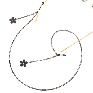 Chaîne à lunettes dorée avec pendentifs fleurs noires et attaches en silicone
