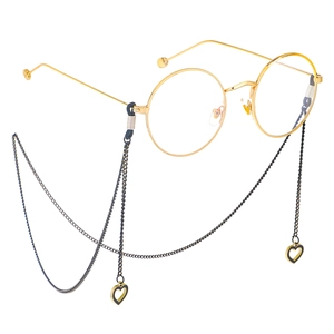 Chaine De Lunettes Alliage Metal Noir Pendentif Coeur Cordon Lunettes Anti Derapant Retro Corde Lunettes Soleil