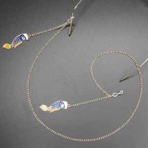 Golden metal glasses chain with enamel koi fish pendants and non-slip silicone loops