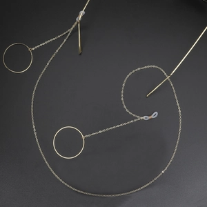 Chaîne de lunettes dorée en métal avec pendentifs circulaires et boucles en caoutchouc antidérapantes