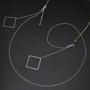 Minimalist silver geometric square pendant eyewear chain with silicone non-slip ends