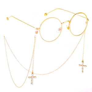 Non Slip Metal Glasses Chain With Faux Artificial Pearl Cross Pendant Decorative Eyewear Strap For Women Fashion