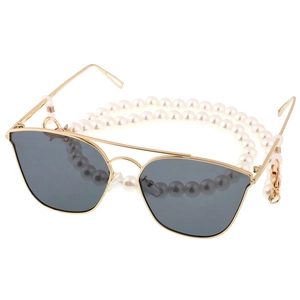 Kinder-Sonnenbrille aus Goldmetall mit eleganter, langer abnehmbarer Kunstperlenkette