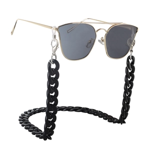 Fashionable black chunky acrylic eyewear chain with silver metal lobster clasps