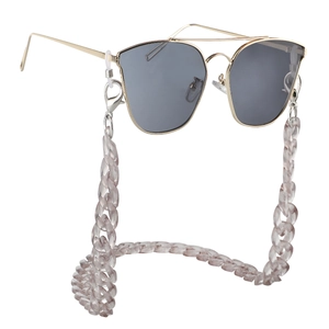 Detail of chunky grey marble acrylic glasses chain with gold metal sunglasses link