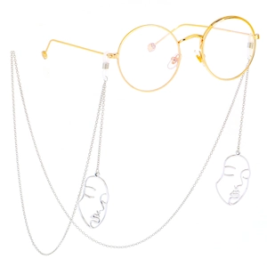 Abstract Face Pendant Glasses Chain Metal Alloy Copper Anti-Slip Eyewear Strap Holder Artistic Fashion Accessory
