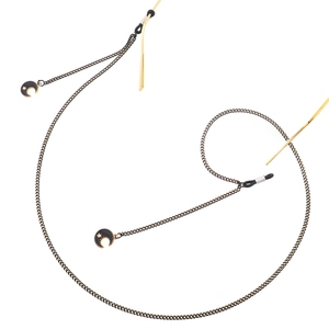 Chaîne à lunettes noire avec pendentifs étoile lune dorés disposés en spirale