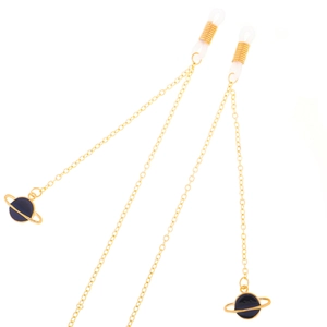 Chaîne de lunettes dorée antidérapante avec pendentifs planète bleu foncé et boucles