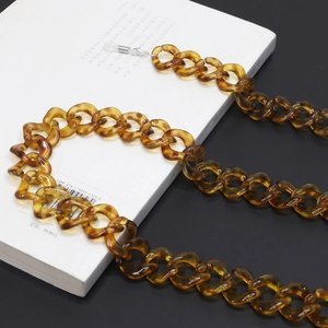 Retro tortoiseshell resin eyewear chain with amber leopard print links and silicone loops