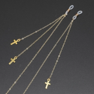 Chaîne De Lunettes Or Métal Cordon Pour Lunettes Avec Pendentifs Croix Embouts Silicone Antidérapants Mode