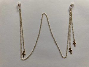 Chaîne à lunettes en métal doré avec pendentifs en croix et boucles en silicone antidérapantes