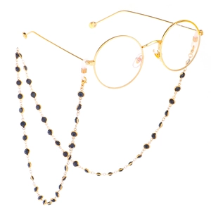 Retro gold round glasses with black glass bead chain for women fashion accessory