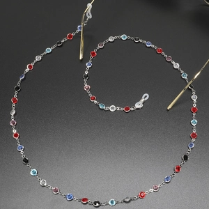 Colorful rhinestone glasses chain with silver alloy base and adjustable silicone loops
