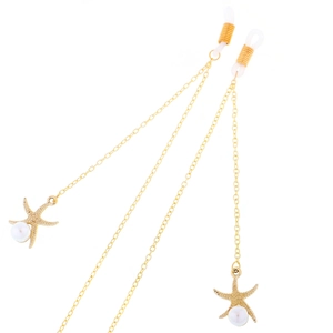 Metal Glasses Chain Anti Slip Eyewear Strap With Starfish Charm And Faux Artificial Pearl Nautical Style Neck Cord Lanyard