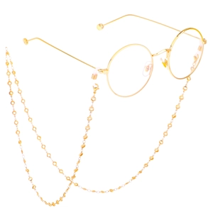 Classic gold round frame eyeglasses with decorative metal link chain on white background
