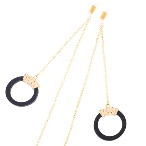 Chaîne de lunettes dorée avec pendentifs noirs ronds et boucles antidérapantes