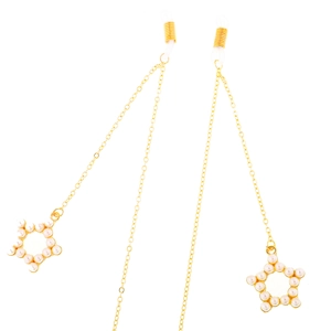 Fashion Gold Metal Glasses Chain Anti-slip Eyeglass Lanyard With Faux Artificial Pearl Star Pendant Decorative Strap For Women
