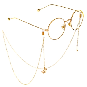 Lunettes rondes dorées avec chaîne en métal antidérapante et pendentif couronne