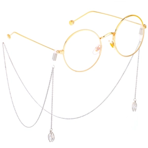 Chaîne à lunettes en métal argenté avec pendentifs zircon sur monture dorée ronde