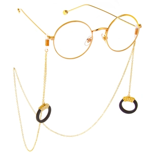 Chaîne De Lunettes En Métal Antidérapante Or Cordon Pour Lunettes De Soleil Avec Pendentif Rond Noir Rétro Pour Femmes