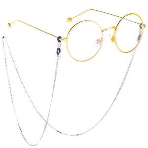 Minimalist gold round frame glasses with silver stainless steel anti-slip chain strap