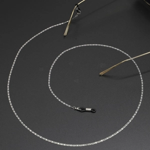 Minimalist silver stainless steel eyewear chain with adjustable non-slip rubber loops