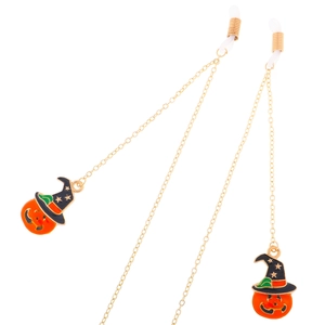 Golden eyewear chains with Halloween pumpkin wizard charms and non-slip silicone loops