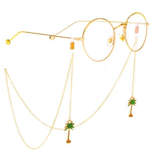 Glasses Chain Gold Metal With Green Enamel Palm Tree Pendants Non Slip Eyewear Retainer For Summer Beach Vacation